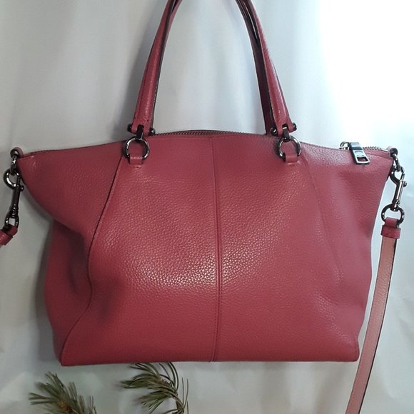 COACH Prairie Satchel 58874 Pebble Leather 2way Handbag Dark Rose Pink - Picture 3 of 8